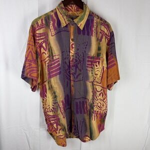 The Territory Ahead Shirt Mens Medium Purple Orange Rayon Button Up‎ Sun Print